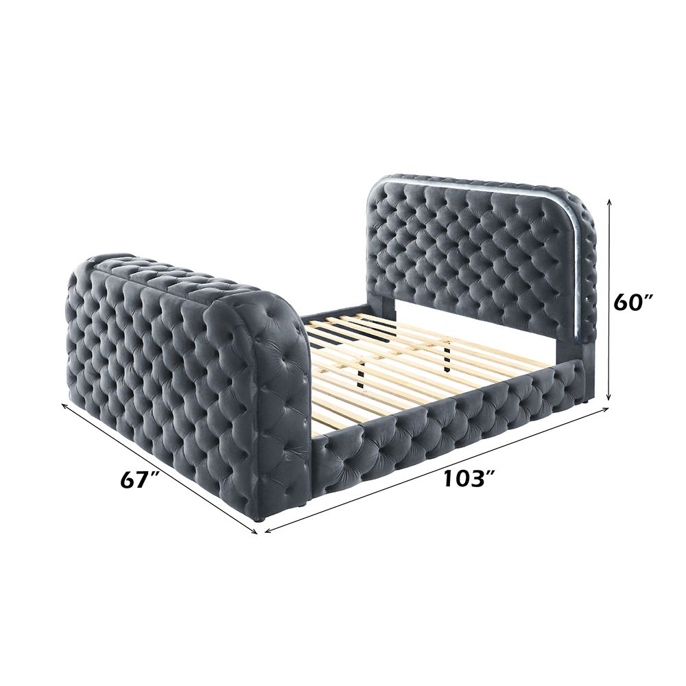 Kana Queen Bed w/LED, Fireplace & TV Stand – dimensions diagram