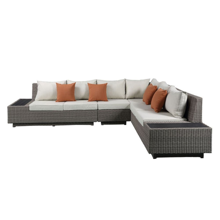 Salena Patio Sectional Sofa with 4 Pillows &amp; Coffee Table