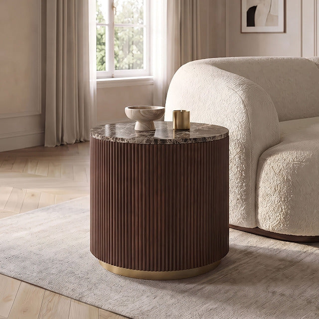 Virden Round End Table, Dark Brown/Light Beige - view 3