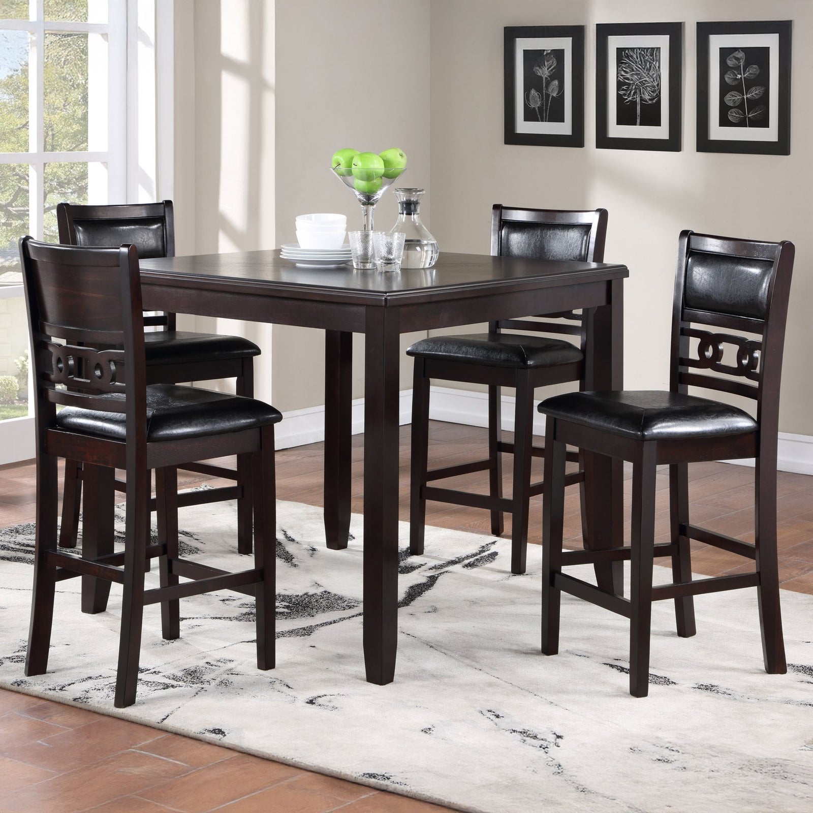 Gia 5 Pc 42" Square Counter Table & 4 Chairs-Ebony