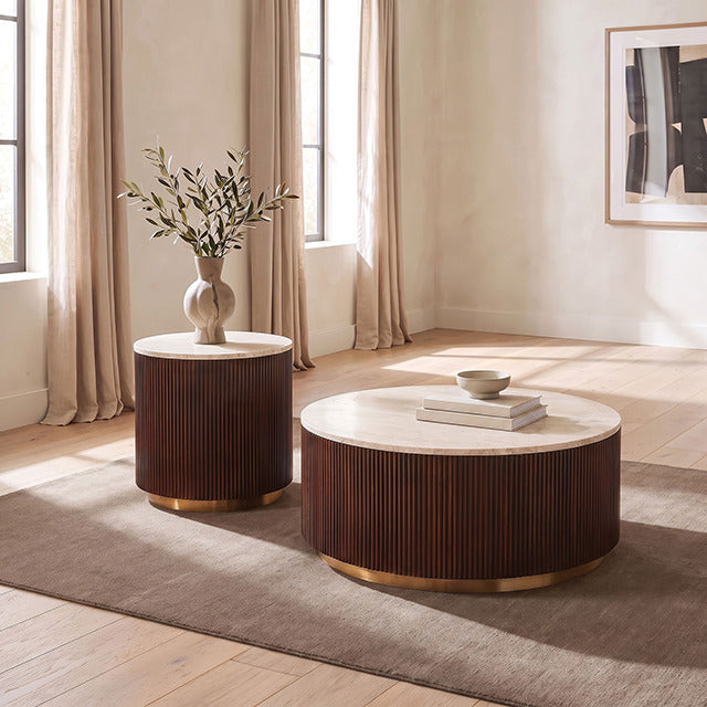 Virden Round End Table, Dark Brown/Light Beige - view 4