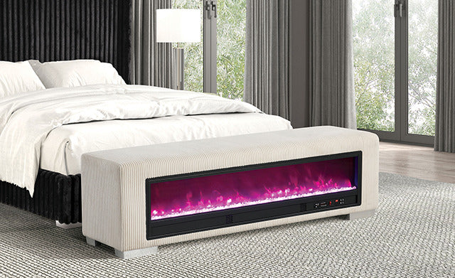 Elnath Bench W/ Visual Crystal Fireplace, Beige - view 2
