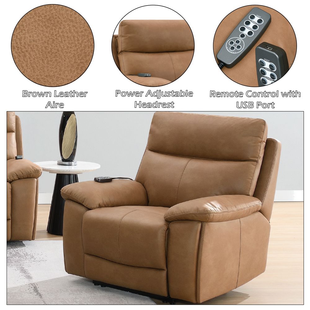 Chavis Power Motion Recliner w/USB & Power Headrest – features callout