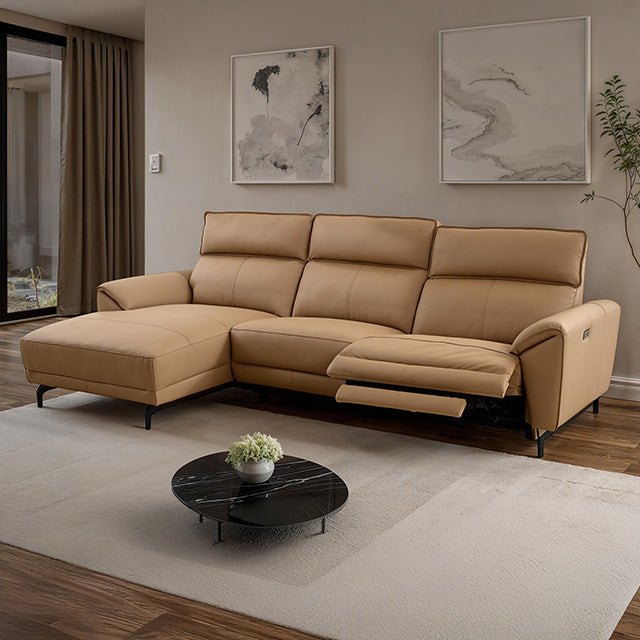 Theola Power Sectional, Left Chaise, Light Brown