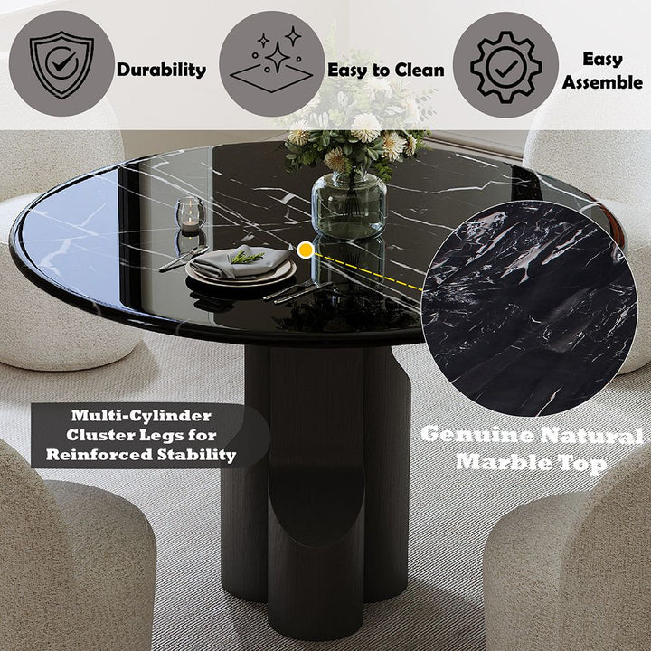 Kinton Round Dining Table w/Natural Marble Top – features callout
