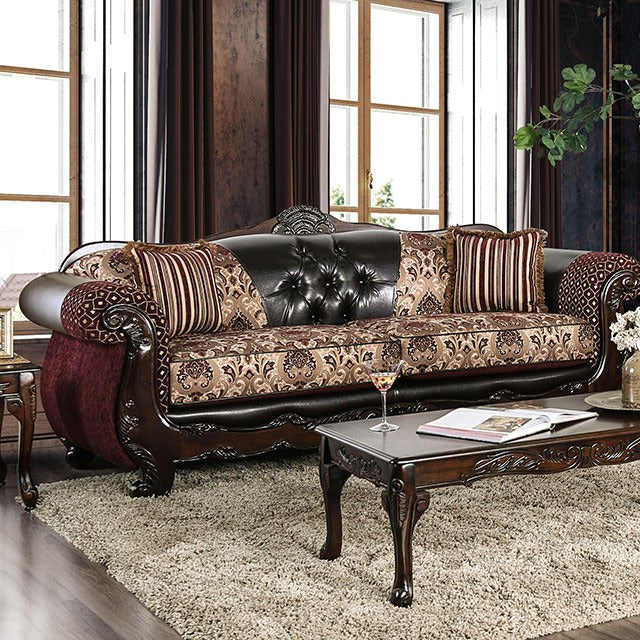 Quirino Sofa, Burgundy/Dark Brown