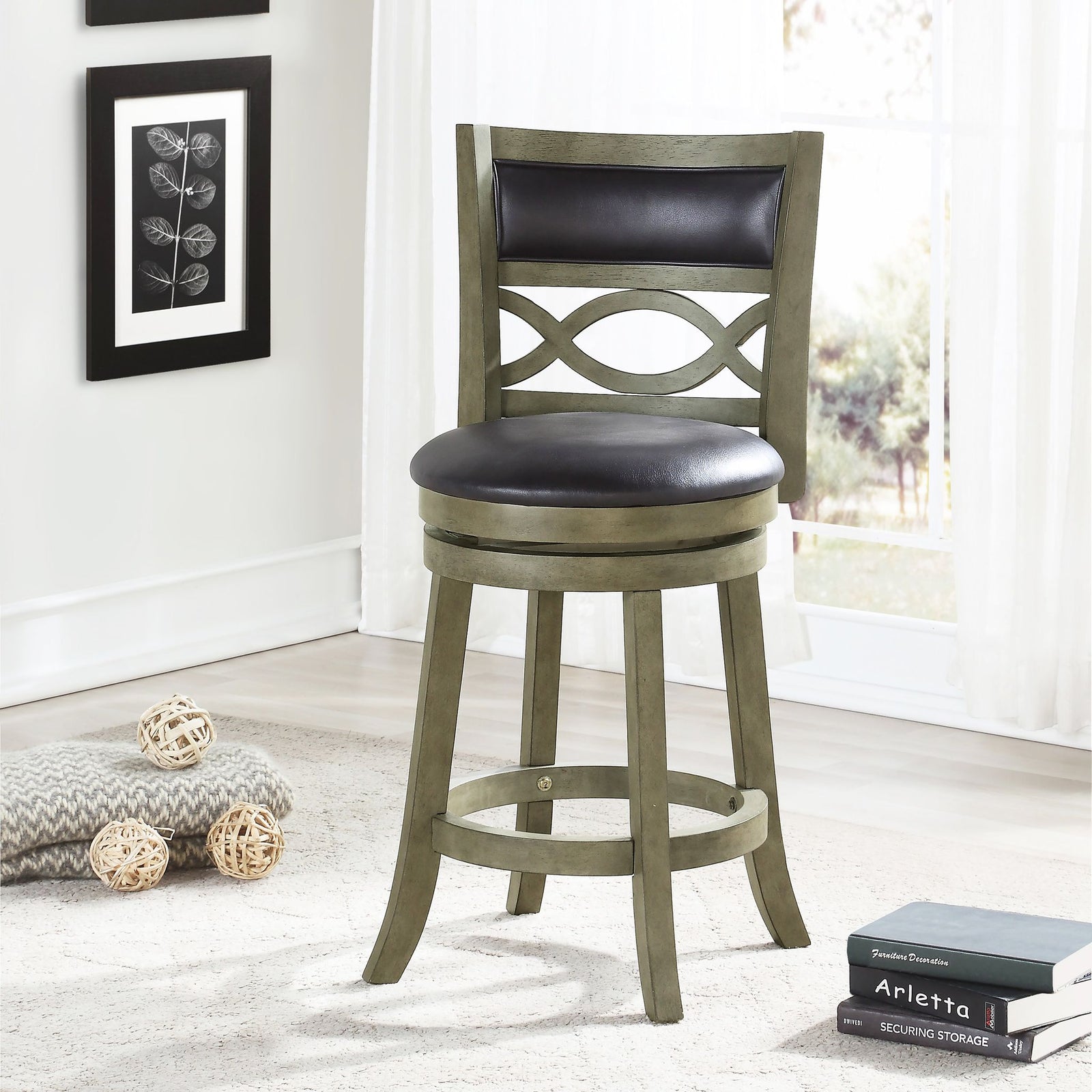 Manchester 24" Counter Stool W/black Pu Cushions-Gray