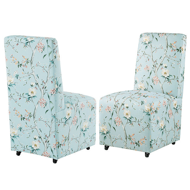 Durham Dining Chair W/ 4 Casters, Chinoiserie Pale Blue/Peach - view 5