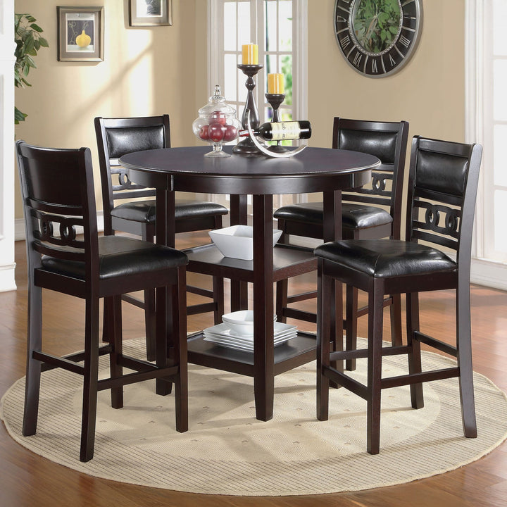 Gia 5 Pc 42" Round Counter Dining Table &amp; 4 Chairs-Ebony