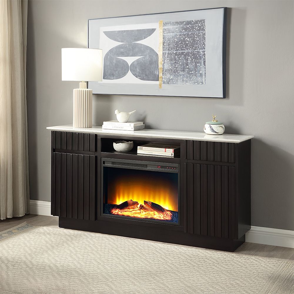 Jaramillo Server with Natural Marble Top & Fireplace