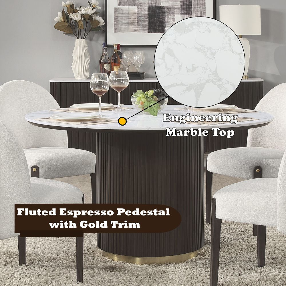 Clayten Round Dining Table w/Marble – features callout