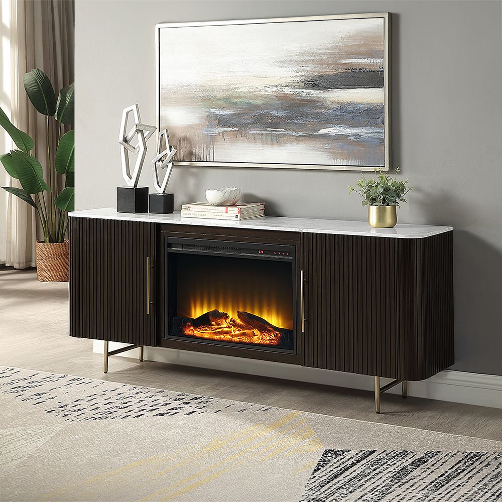Clayten Server with Marble Top & Fireplace