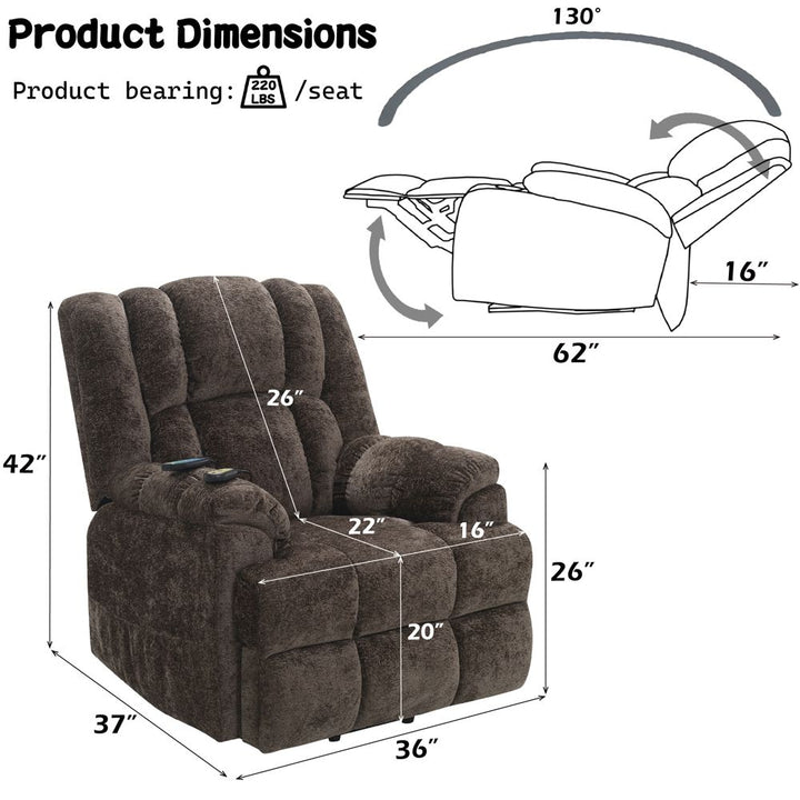 Pacay Power Recliner W/Lift &amp; Heating &amp; Massage – dimensions diagram