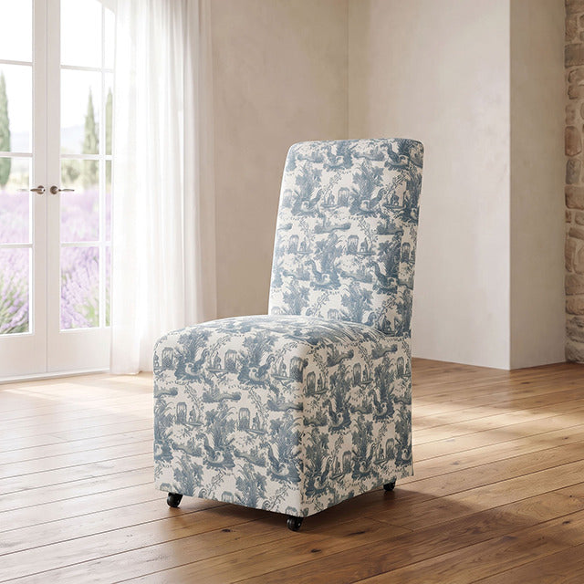 Durham Dining Chair W/ 4 Casters, Toile De Jouy Olive Green/White - view 6