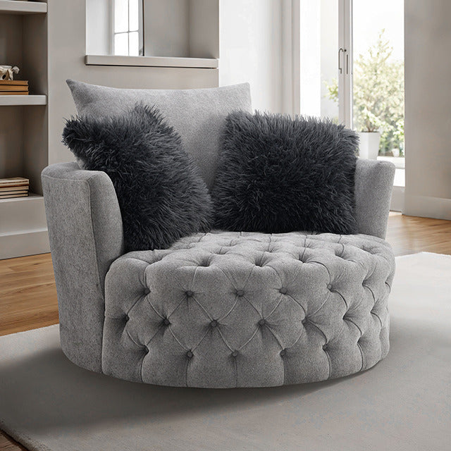 Sofi Button Tufted Swivel Chair, Light Gray - view 6