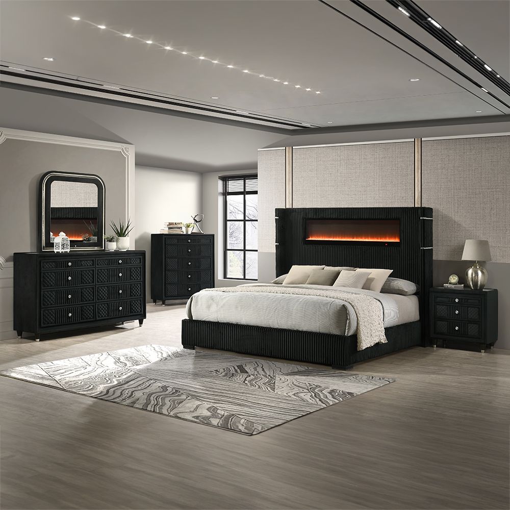 Garner Queen Bed w/Fireplace, LED, Reading Light, Speaker, Bluetooth & USB – view 2