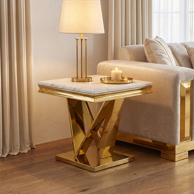 Villarsglane End Table, Gold/White - view 5