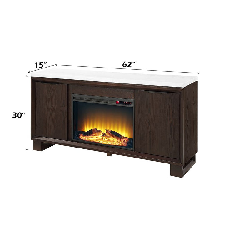 Edwyn Server w/Natural Marble Top &amp; Fireplace – dimensions diagram