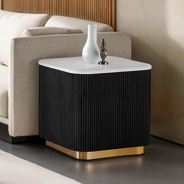Virden Square End Table, Black/White/Gold