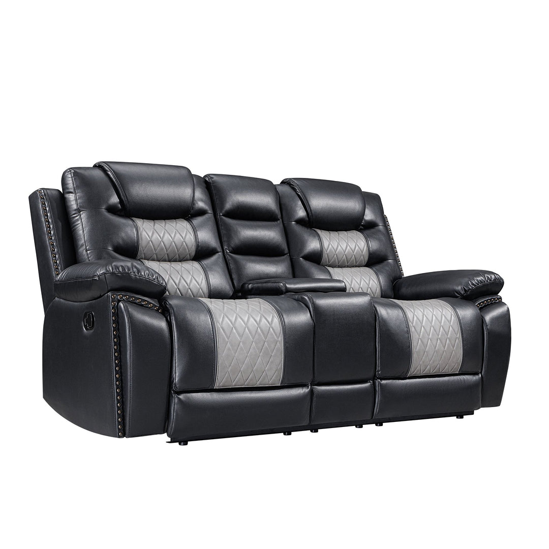 Nikko Console Loveseat W/ Dual Recliners-Black/gray