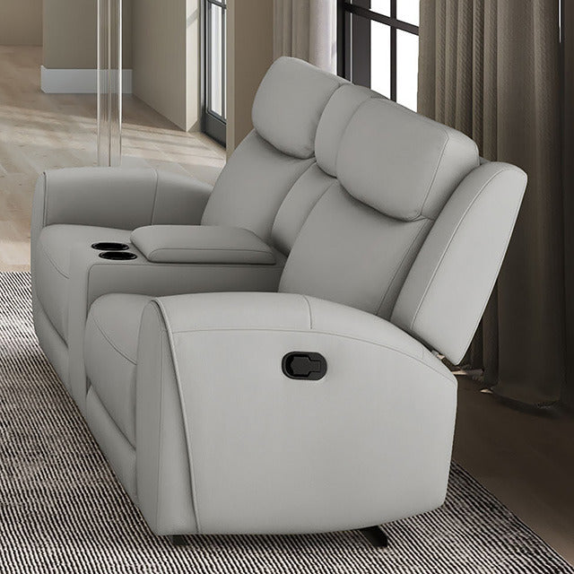 Jacobus Manual Recliner Loveseat W/ Console, Light Gray