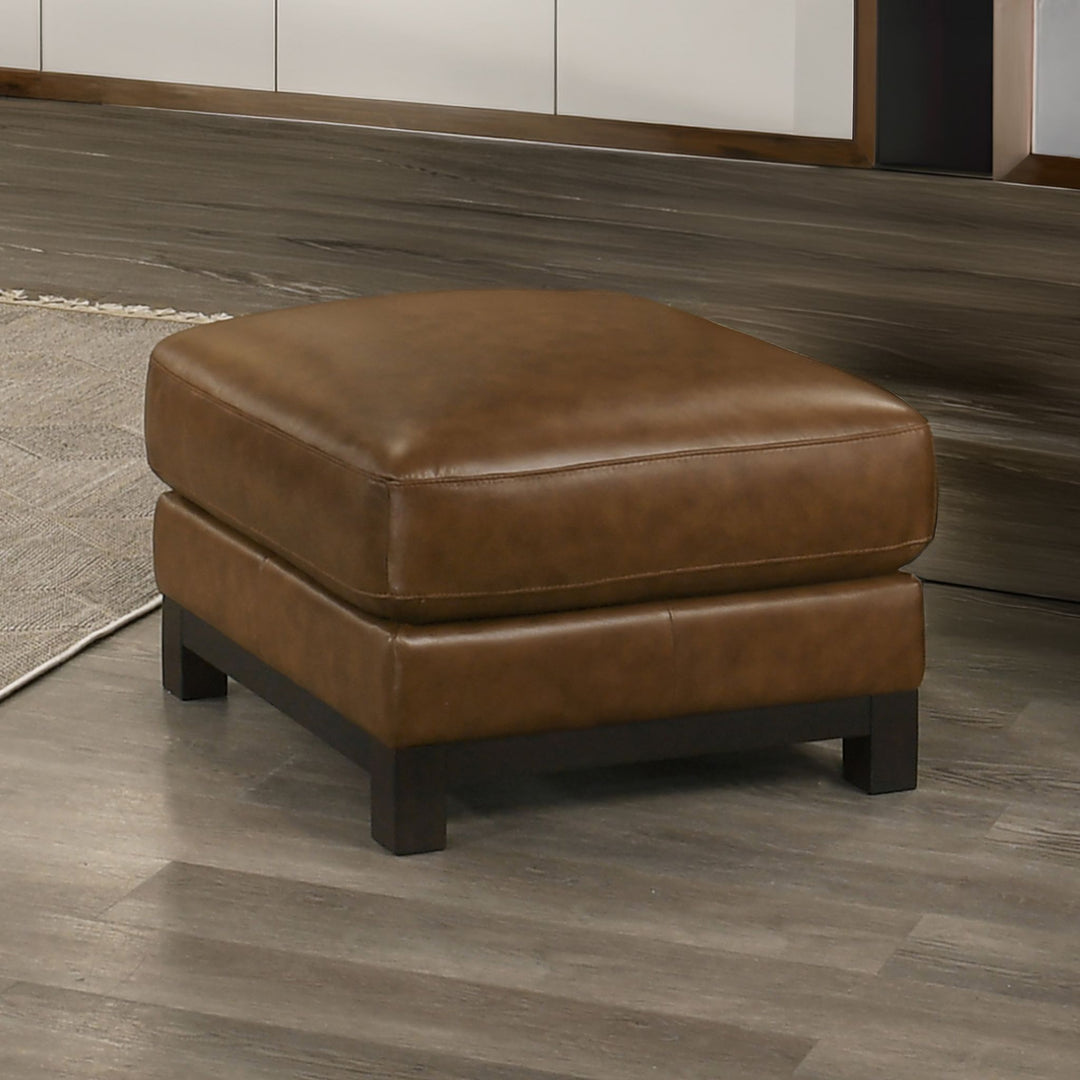 Sayer Leather Ottoman-Brown