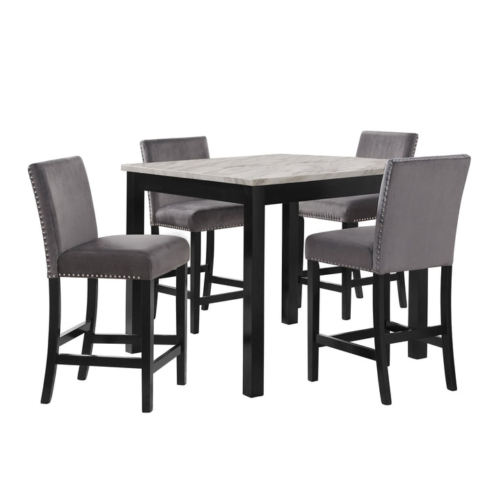 Celeste 5pc 42" Marble Finish Counter Table &amp; 4 Chairs-Gray
