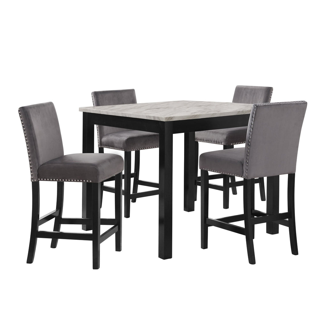 Celeste 5pc 42" Marble Finish Counter Table & 4 Chairs-Gray