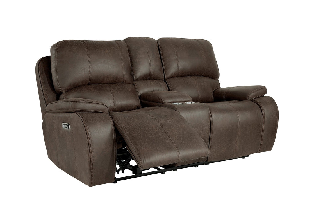 Brookings Console Loveseat W/pwr Hr & Fr-Brown