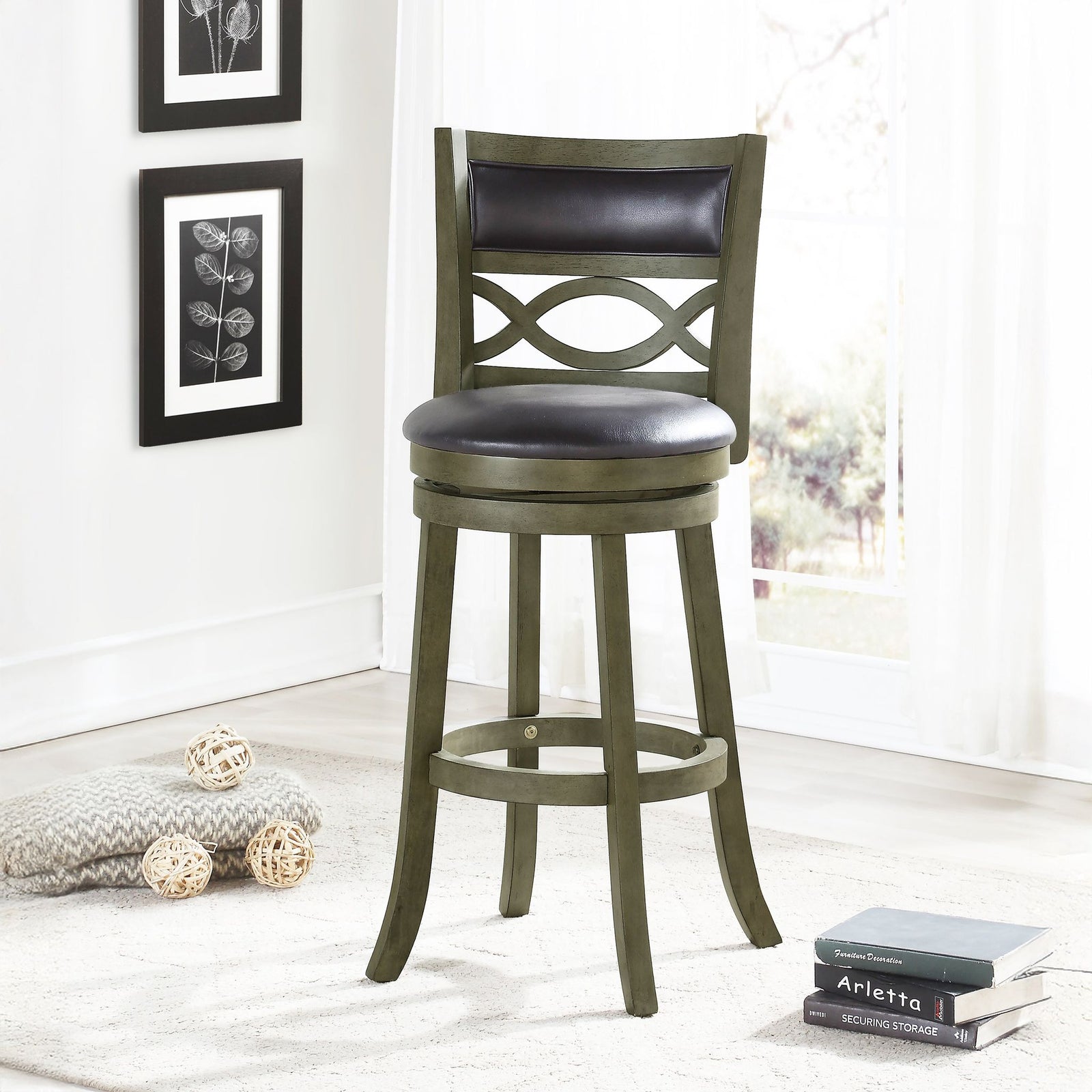 Manchester 29" Bar Stool W/black Pu Cushions-Gray