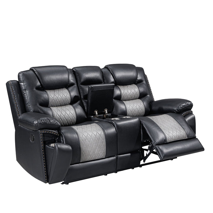 Nikko Console Loveseat W/ Dual Recliners-Black/gray
