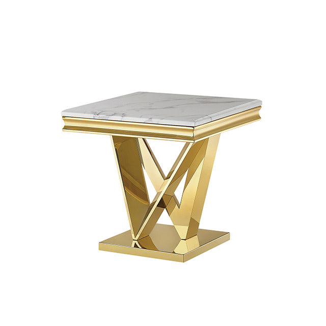Villarsglane End Table, Gold/White