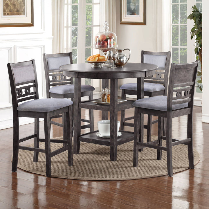 Gia 5 Pc 42" Round Counter Dining Table &amp; 4 Chairs-Gray