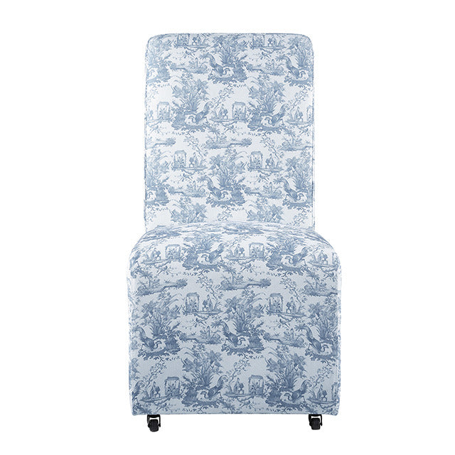 Durham Dining Chair W/ 4 Casters, Toile De Jouy Olive Green/White - view 2