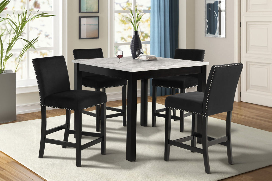 Celeste 5pc 42" Marble Finish Counter Table & 4 Chairs-Black