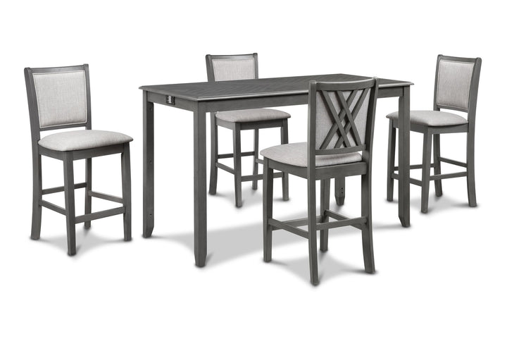 Amy 5 Pc 60" Counter Storage Table+chairs-Gray
