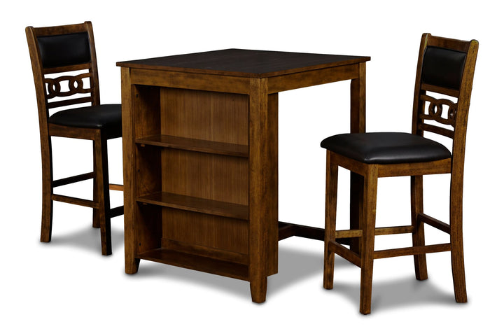 Gia 3 Pc 30" Storage Counter Table &amp; 2 Chairs-Brown