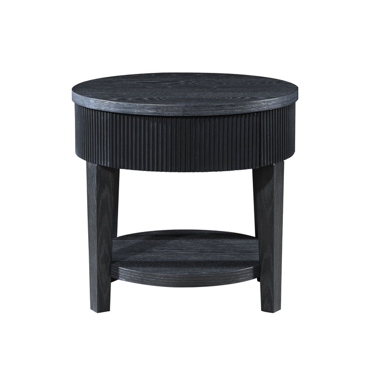 Tate Round One Drawer End Table-Black