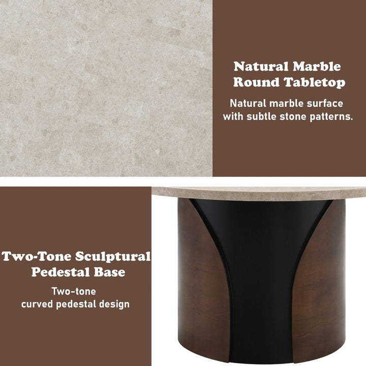 Rufina Round Dining Table w/Marble Top – features callout