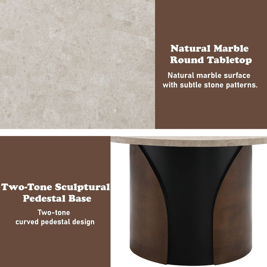 Rufina Round Dining Table w/Marble Top – features callout