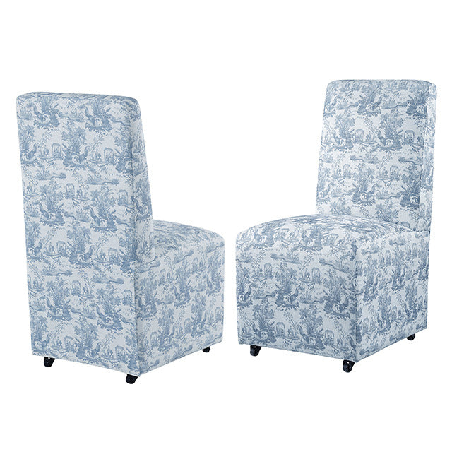 Durham Dining Chair W/ 4 Casters, Toile De Jouy Olive Green/White - view 5