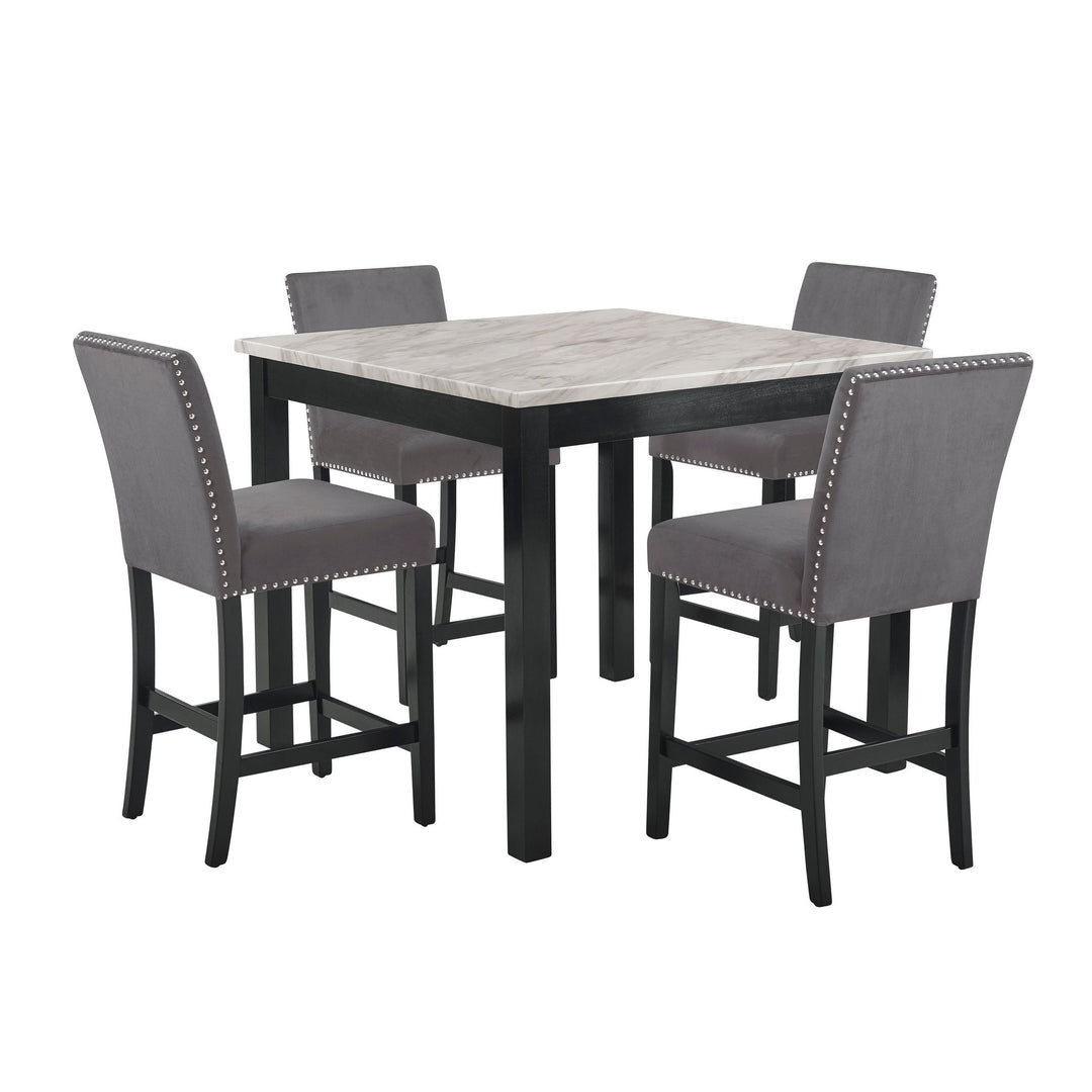 Celeste 5pc 42" Marble Finish Counter Table & 4 Chairs-Gray