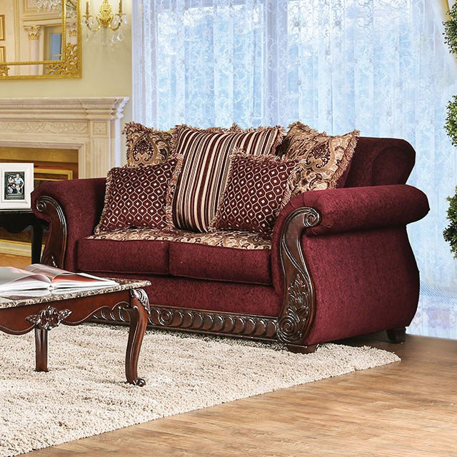 Tabitha Love Seat, Wine/Gold