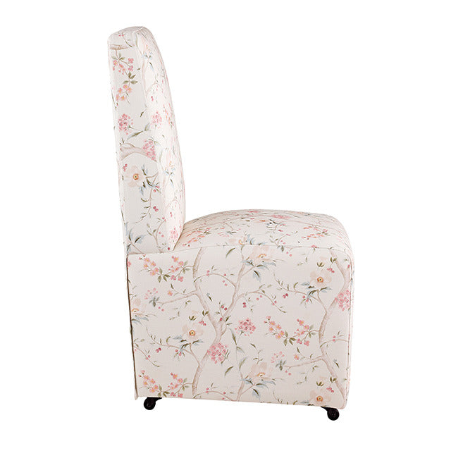 Durham Dining Chair W/ 4 Casters, Chinoiserie White/Pink - view 4