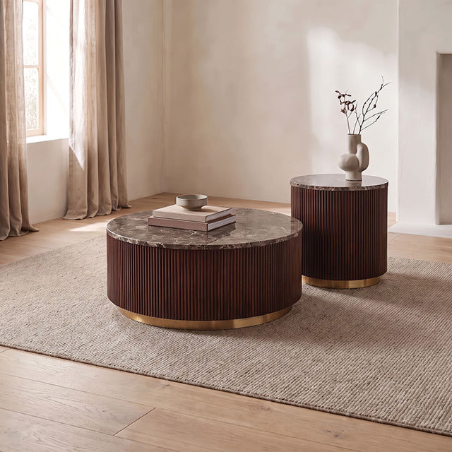 Virden Round End Table, Dark Brown/Light Beige - view 4