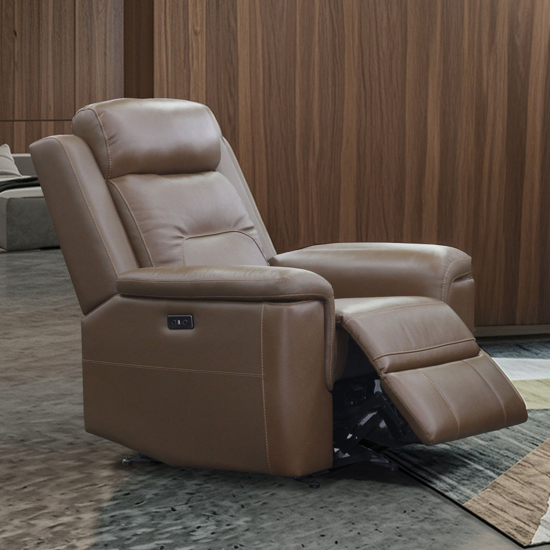 Keldon Leather Glider Recliner W/pwr Fr-Brown