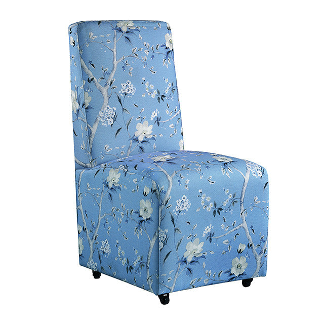 Durham Dining Chair W/ 4 Casters, Toile De Jouy Light Blue/White