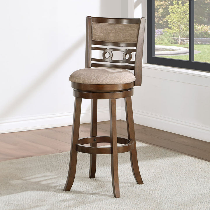 Gia  29" Swivel Barstool-Cherry W/brown Fabric Seat