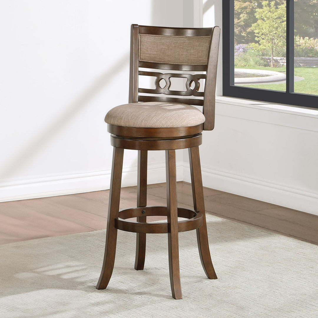 Gia  29" Swivel Barstool-Cherry W/brown Fabric Seat