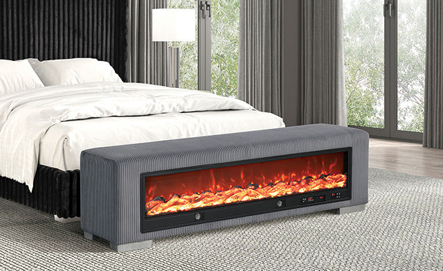 Elnath Bench W/ Visual Wood Log Fireplace, Gray - view 2